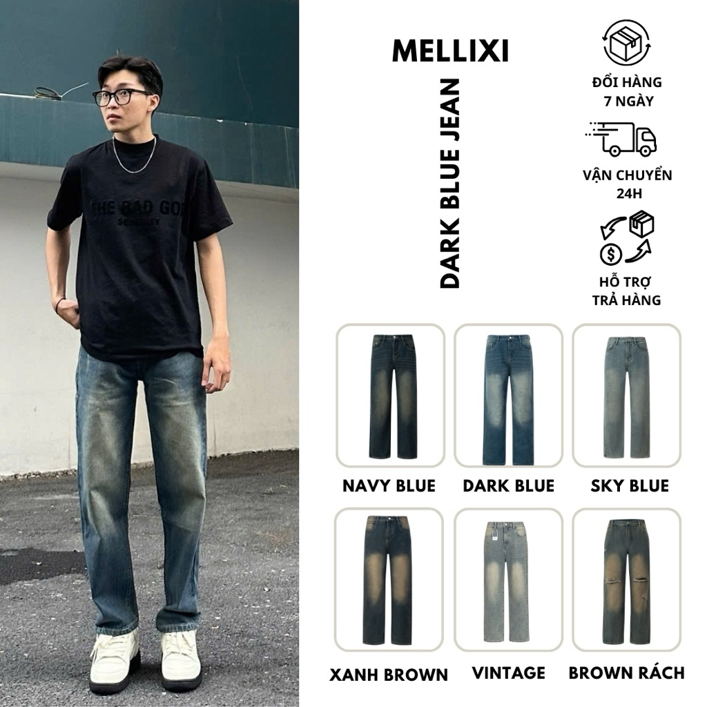 Quần jean nam ống suông wash Màu Cạp cao hack dáng, quần jean bò dài streetwear đủ size M11