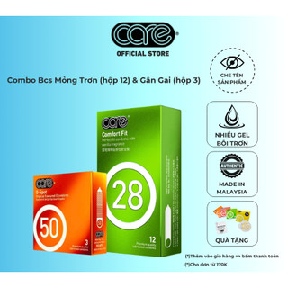  Combo bao cao su mỏng tăng cường gel bôi trơn kéo dài thời gian CARE 28 và bcs gai gân CARE 50 