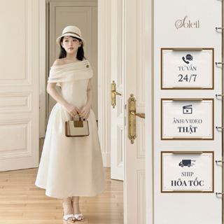  Váy Đầm Nữ Thiết Kế Trễ Vai SOLEIL Kiểu Dáng Khoét Vai Thanh Lịch Tag Cài - YOON DRESS ngắn tay VD41 