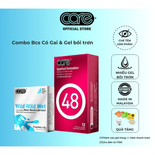 Bao Cao Su Gai CARE 48 hương dâu hộp 12 bcs có gai kéo dài thời gian và Hộp 5 Gel bôi trơn gốc nước 