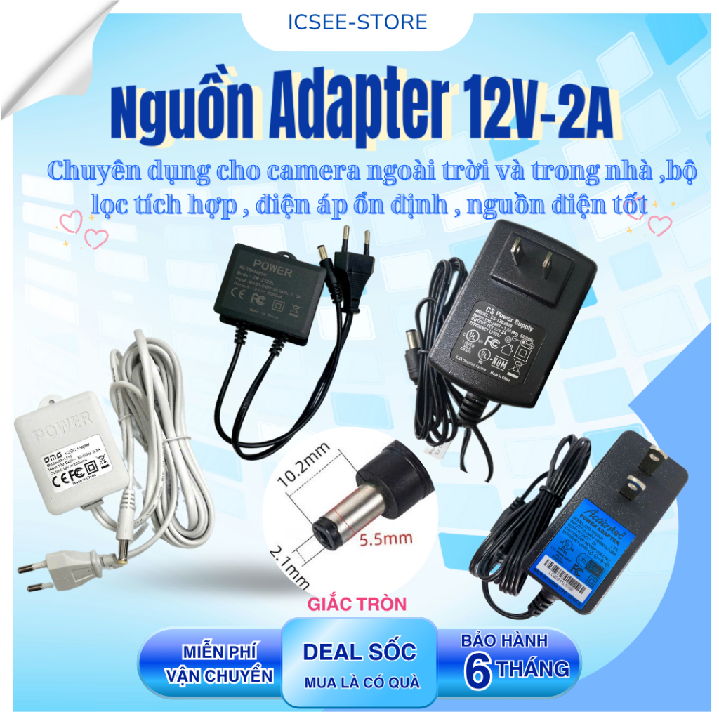 Nguồn adapter 12V-2A sử dụng cho tất cả các máy camera nguồn điện 12v-2A