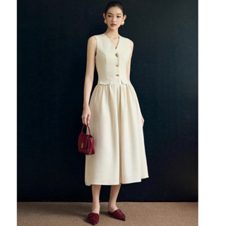 váy đũi dáng xoè dài cúc hợp kim cao cấp HOIVU Heca dress