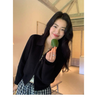  PUSUMEDE- AL02 Áo khoác len nữ có khoá kéo dáng ngắn cổ bẻ 