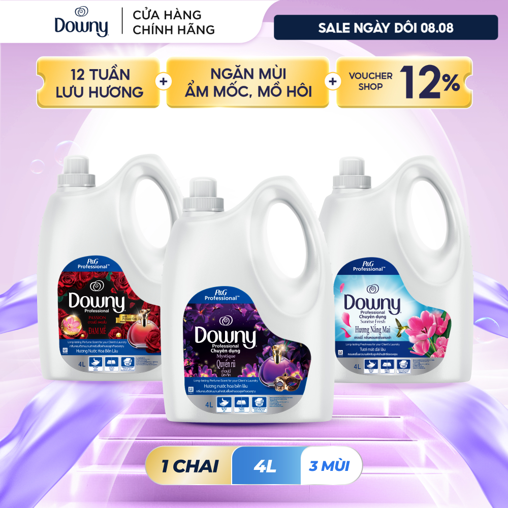 Nước Xả Vải DOWNY Nước Hoa Cao Cấp/ Chống Khuẩn Hương Nắng Mai/ Đam Mê/ Huyền Bí Chai 4L
