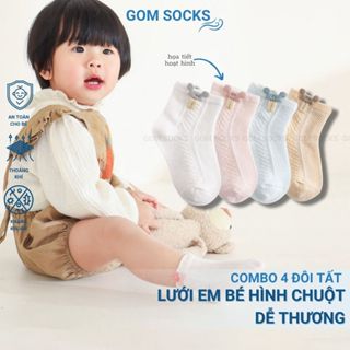 Combo 4 đôi vớ lưới mùa hè cho trẻ em GOM SOCKS, tất trẻ em mặt lưới thoáng mát, không xù an toàn cho da - YIQ-W018-CB4