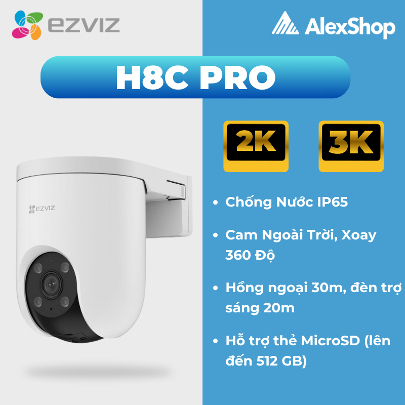 [2026] Camera Ezviz H8C Pro 2K / 3K, Camera Ngoài Trời, Xoay 360, Đàm Thoại 2 Chiều - Chính Hãng Camera Ngoài Trời