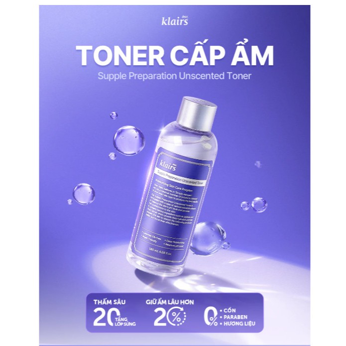 Nước Hoa Hồng Không Mùi Dưỡng Ẩm Và Làm Mềm Da Dear Klairs Supple Preparation Unscented Toner 180ml | BigBuy360 - bigbuy360.vn