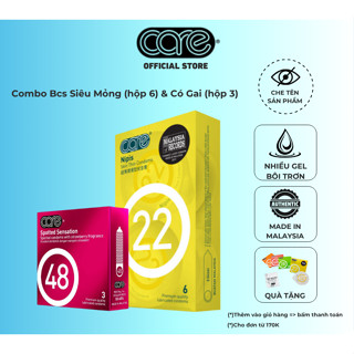  bao cao su siêu mỏng CARE 22  hộp 6  và bcs có gai CARE 48  hộp 3  gel bôi trơn kéo dài thời gian 