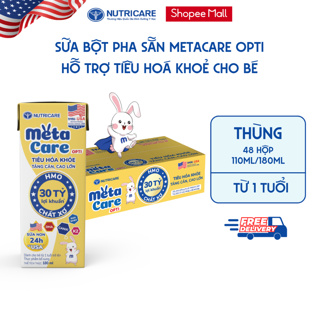 Thùng 48 Hộp Sữa Bột Pha Sẵn METACARE OPTI Nutricare Sữa Non 24h Bé Tiêu Hoá Khoẻ Tăng Cân Cao Lớn Tăng Cường Đề Kháng