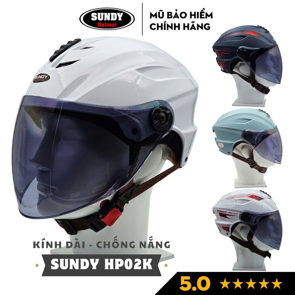 Nón bảo hiểm nửa đầu có kính dài chống nắng SUNDY HP02K thể thao, mạnh mẽ, Freesize (56-59cm) cho nam nữ