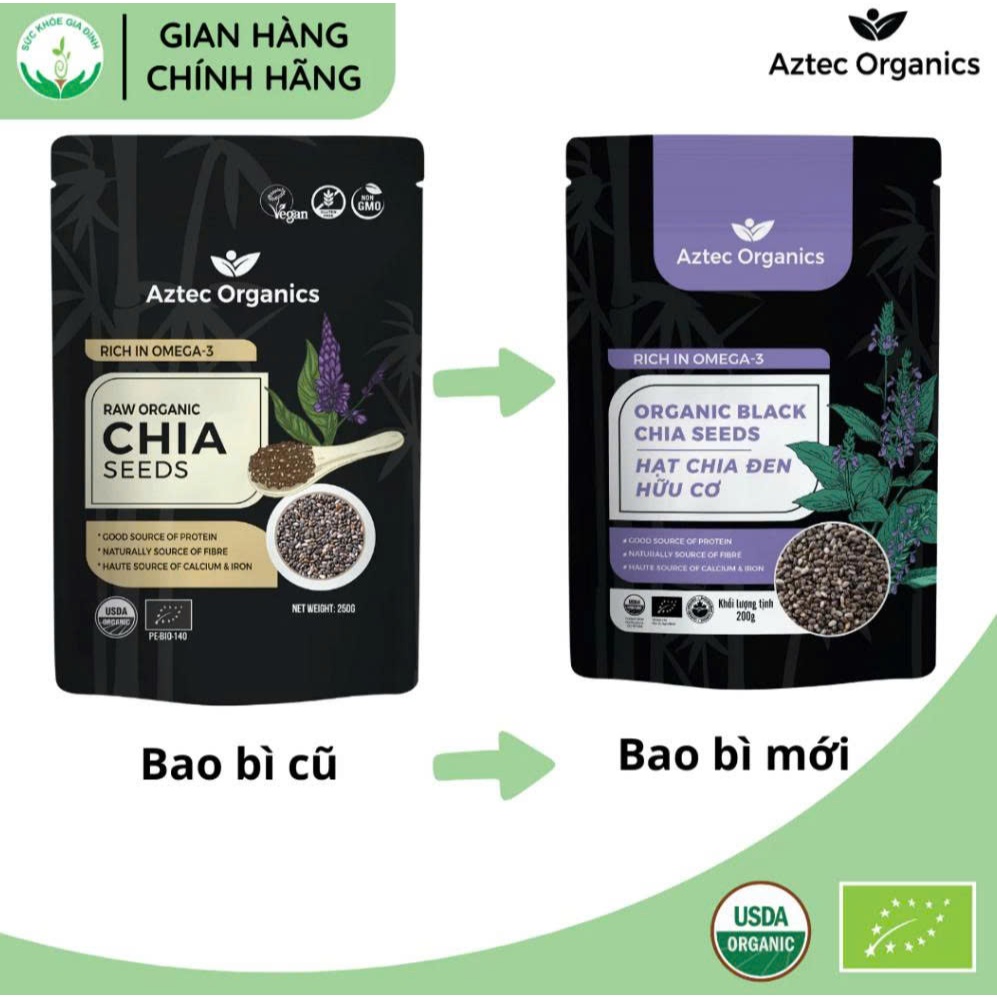 (HSD mới nhất 5/8/2027) Hạt chia hữu cơ Peru Aztec 200gr