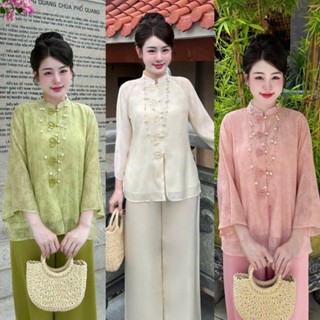   Ảnh Thật-Freeship  Bộ Pháp Phục Liễu Châu Nút Thỏ Bộ Lam Đi Chùa Xinh 