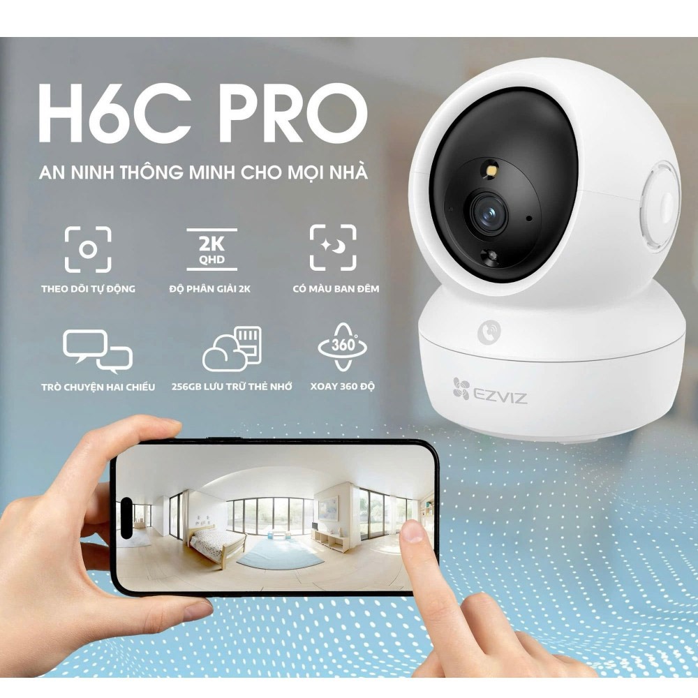 Camera WiFi trong nhà quay 360 độ, đàm thoại 2 chiều EZVIZ H6C Pro 2K 3MP / 3K 5MP- Tặng đế L