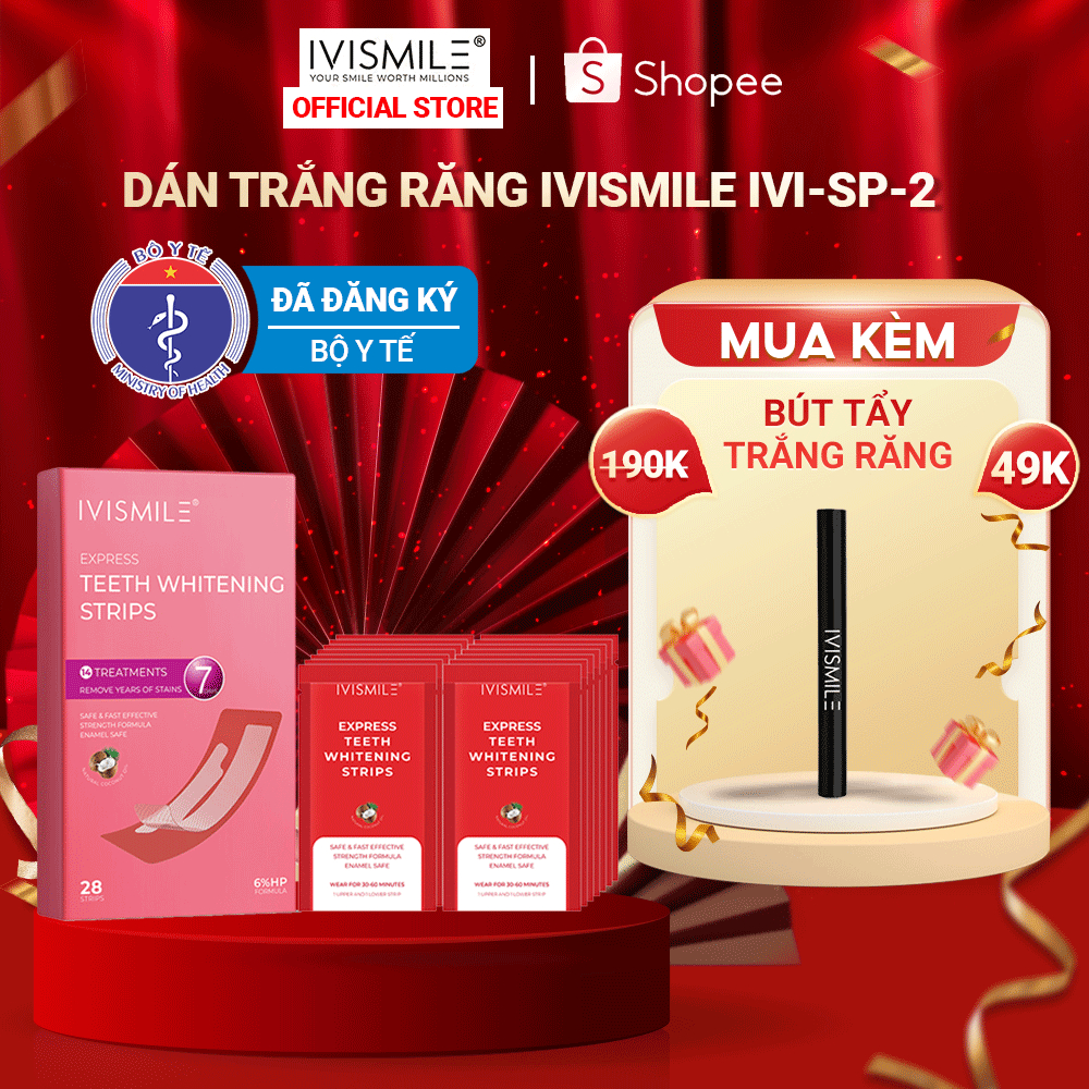 Miếng dán làm trắng răng Ivismile IVI-SP-2 trắng nhanh liệu trình 7 ngày không ê buốt - Hộp 14 miếng