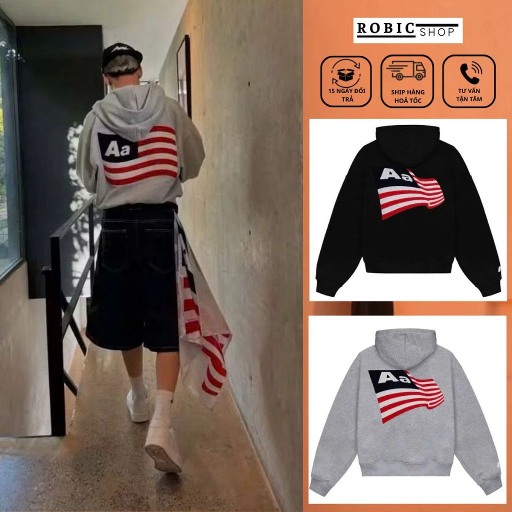 Áo Khoác Hoodie Zip Aastu Form Rộng Boxy Chất Nỉ Bông Thêu Xù Hình Lá Cờ Cực Xịn Hot Trend SS2025-RO