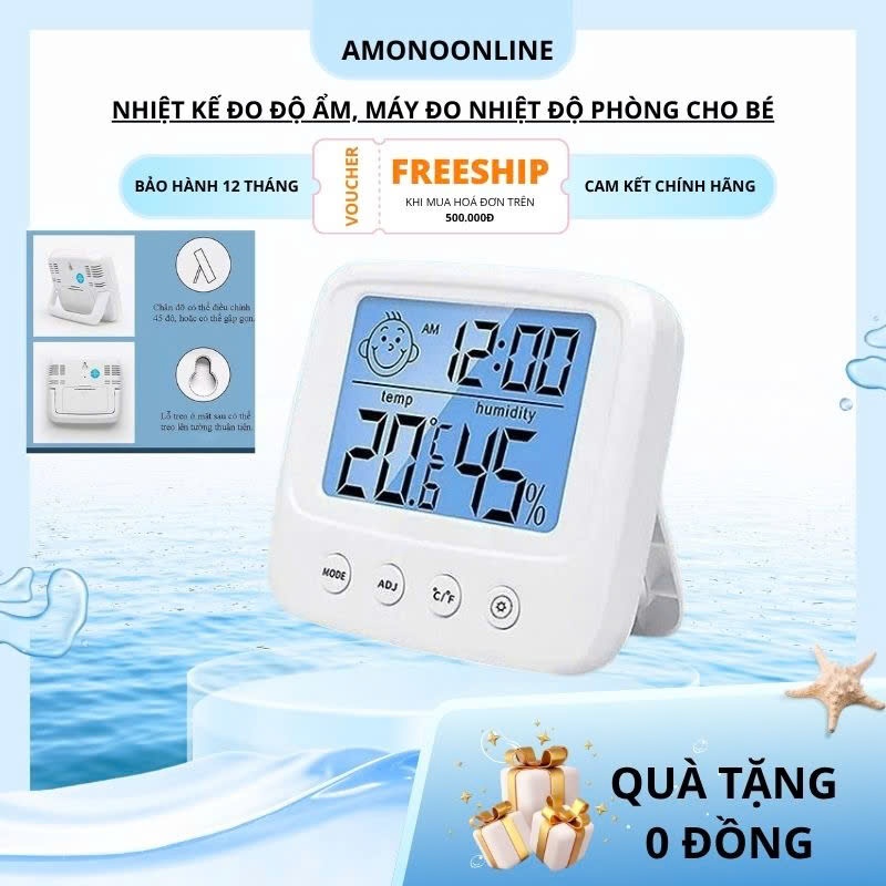 FREESHIP Nhiệt kế điện tử 3 trong 1: Đo độ ẩm và nhiệt độ phòng an toàn cho bé, thiết bị tiện dụng cho gia đình. Tiện Lợ