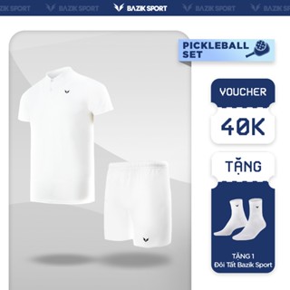 Set Thể Thao Pickleball Nam Bazik Áo Thun Cổ Trụ Và Quần Short Pickleball 6 Inch Co Dãn, Thấm Hút Mồ Hôi