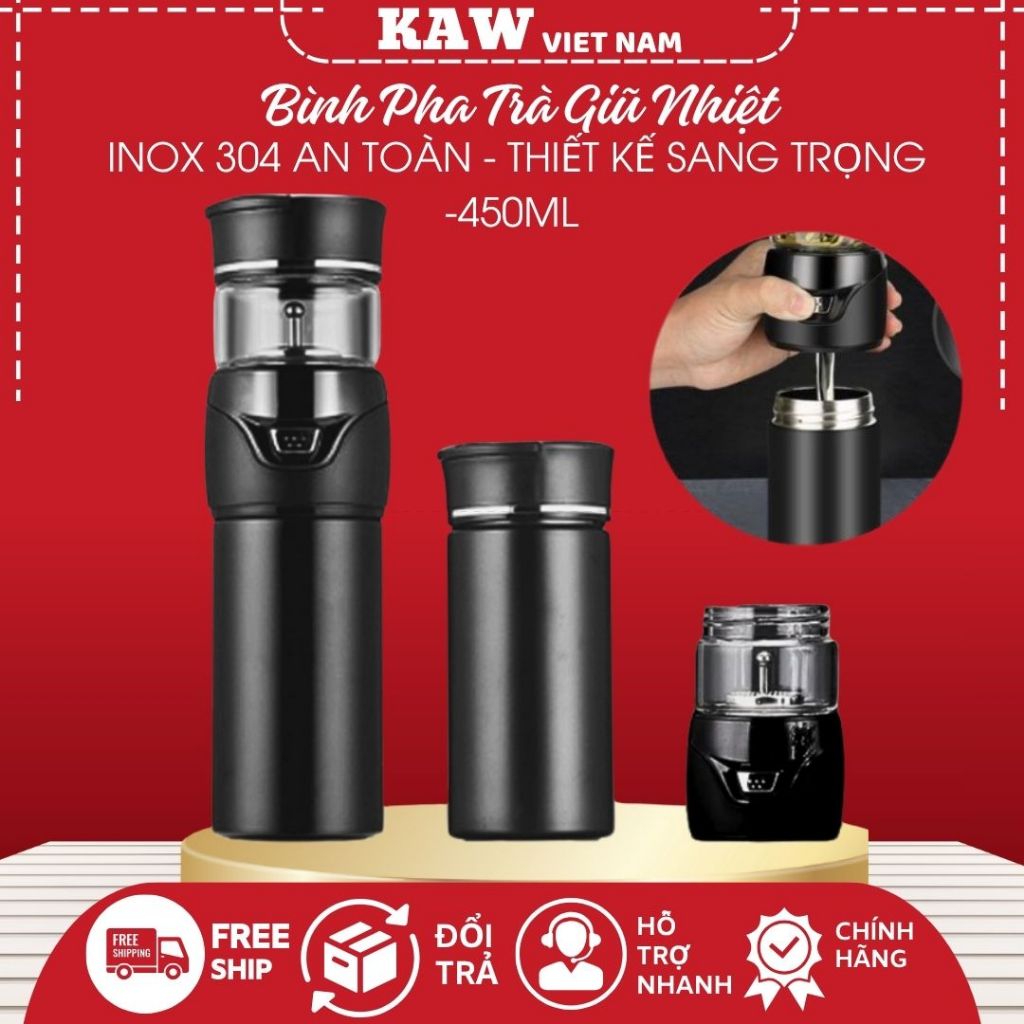 Bình Pha Trà Kiêm Giữ Nhiệt Trà KAW 450ml Lưới Lọc Công Nghệ Đức, Chất Liệu Cao Cấp, Sang Trọng