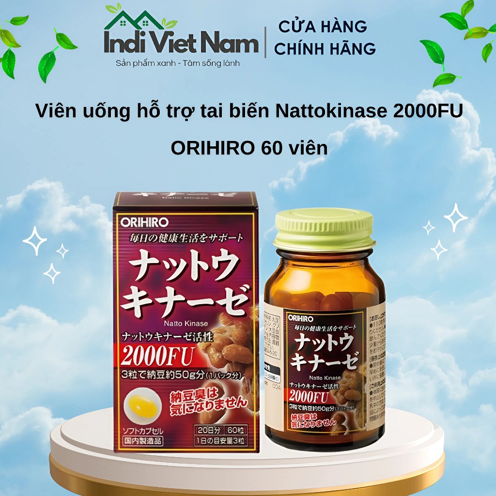 Viên uống ngừa tai biến đột quỵ Nattokinase 2000FU Orihiro Nhật Bản Hộp 60 viên
