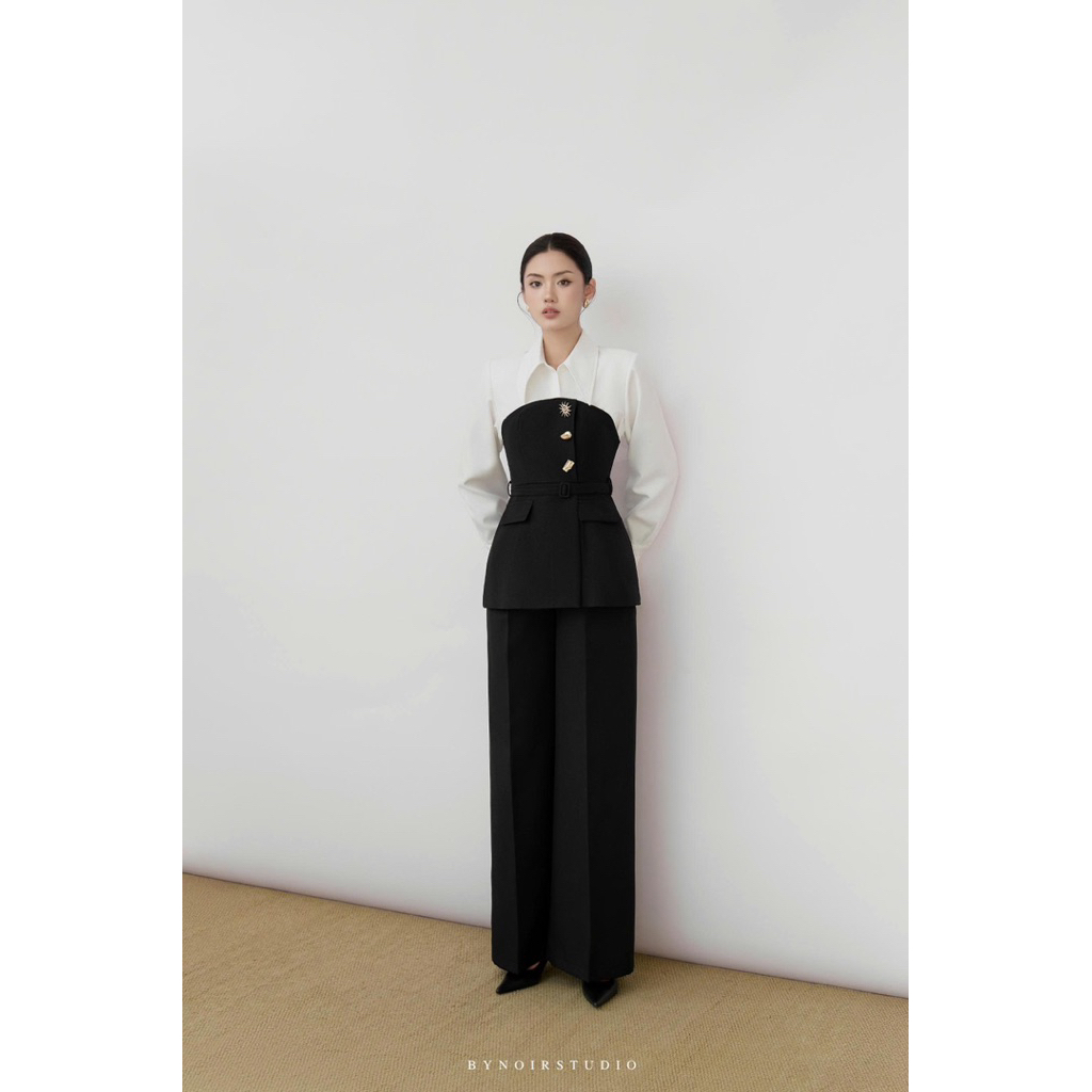 Maya Shirt - Áo 3 charm vàng phối sơ mi chéo Bynoir Studio