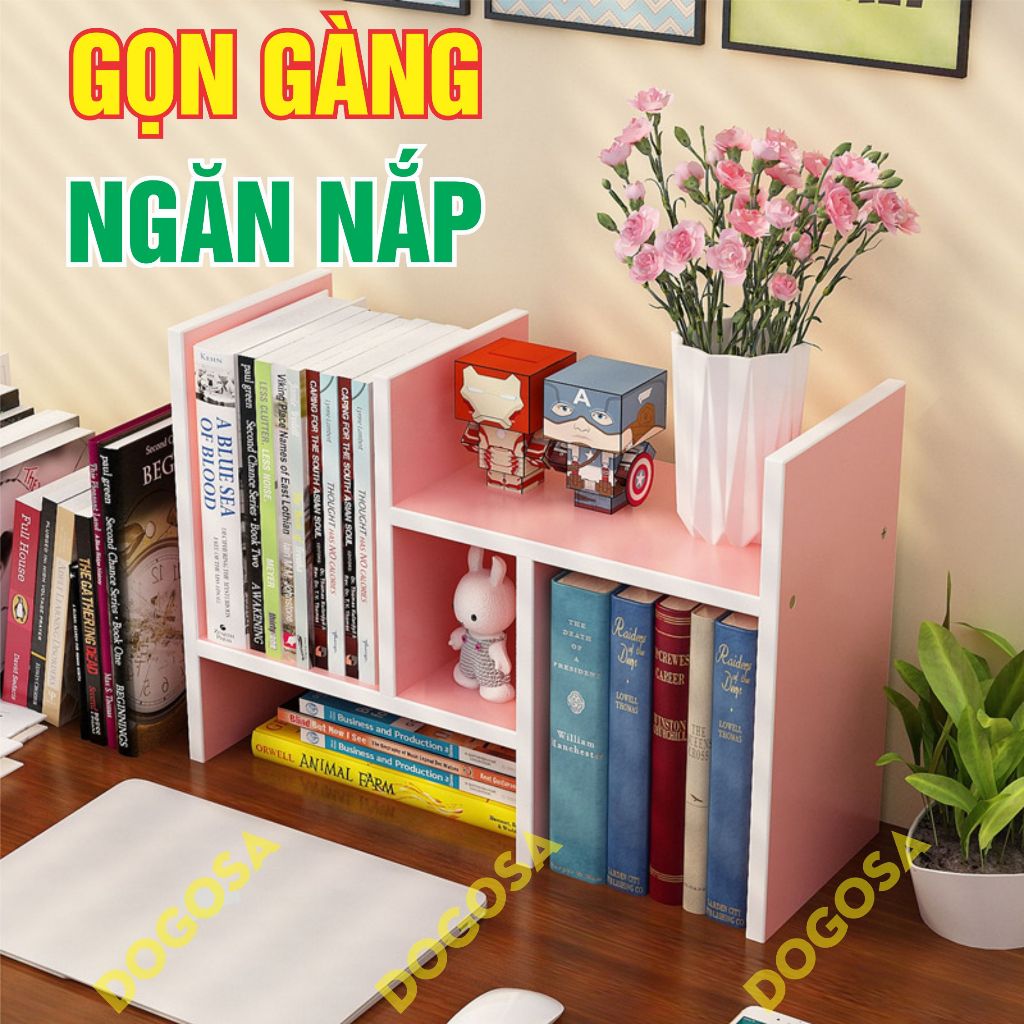 Kệ sách để bàn đa năng tự lắp ghép nhiều ngăn, giá sách mini gỗ để đồ trên bàn học, bàn làm việc