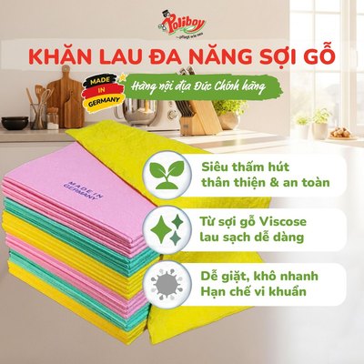 Khăn Lau Đa Năng Viscose ĐỨC 38x38cm Khăn Lau Bếp Cỡ Lớn, Siêu Thấm Hút Nước, Mềm Mịn, Khăn Lau Kính, Khăn Lau Ô Tô