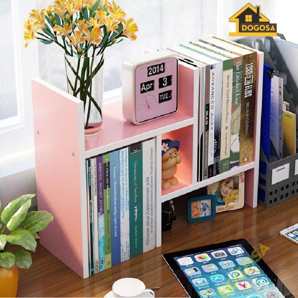 Kệ gỗ mini để bàn đa năng màu hồng nhỏ gọn tiết kiệm diện tích