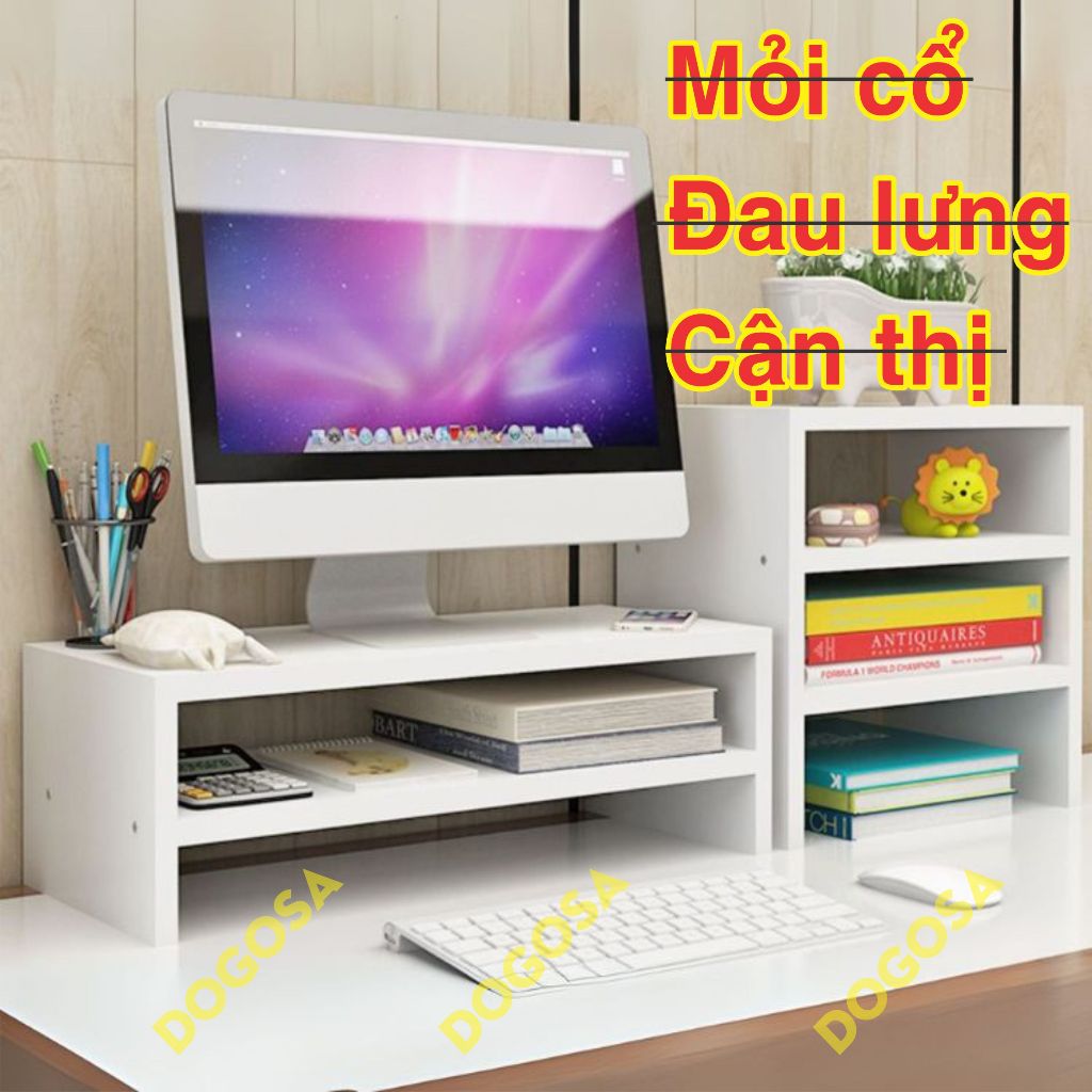 Kệ để máy tính gỗ để bàn chống gù lưng cho học sinh nhân viên văn phòng trang trí bàn làm việc