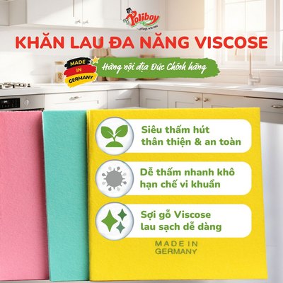 Set 6 Khăn Lau Bếp Đa Năng Viscose ĐỨC Khăn Lau Kính, Siêu Thấm Hút, Nhanh Khô, Dễ Giặt, Vải Không Dệt Lau