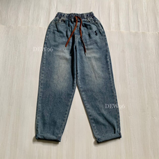 Quần jean nữ dáng baggy lưng chun dây rút chất vải jean mềm đã qua xử lý wash