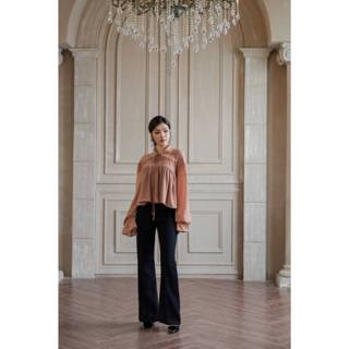   MỞ BÁN  Quấn ống loe Velvet Pant quần dài nữ cạp cao phong cách đơn giản công sở thanh lịch ENKA 