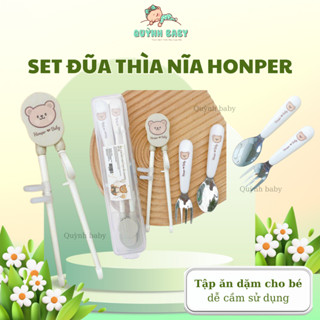  Set Đũa Gấu kèm Thìa Dĩa cho bé ăn dặm inox Honper 