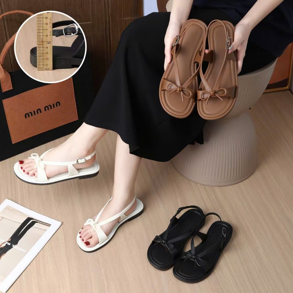 Dép Sandal Đế Bệt Thắt Nơ Cá Tính