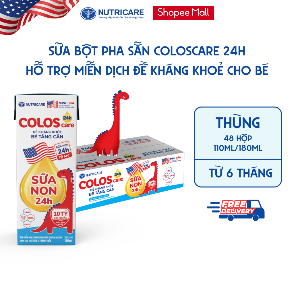 Thùng 48 Hộp Sữa Bột Pha Sẵn COLOSCARE 24h Nutricare Tăng Cân Cao Lớn Đề Kháng Khoẻ Tiêu Hoá Tốt Bé Trên 6 Tháng Tuổi