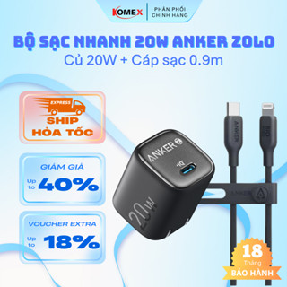 Bộ sạc nhanh 20W Anker Zolo, Củ 20W 1C &Cáp CtoC &Cáp CtoL, sạc chống quá tải nhiệtA2699+A80F1/A80B1