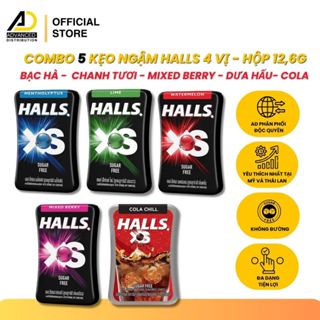  COMBO 5 Kẹo Ngậm Halls 4 Vị - BẠC HÀ - CHANH TƯƠI - MIXED BERRY - DƯA HẤU -COLA - Hộp 12,6g 