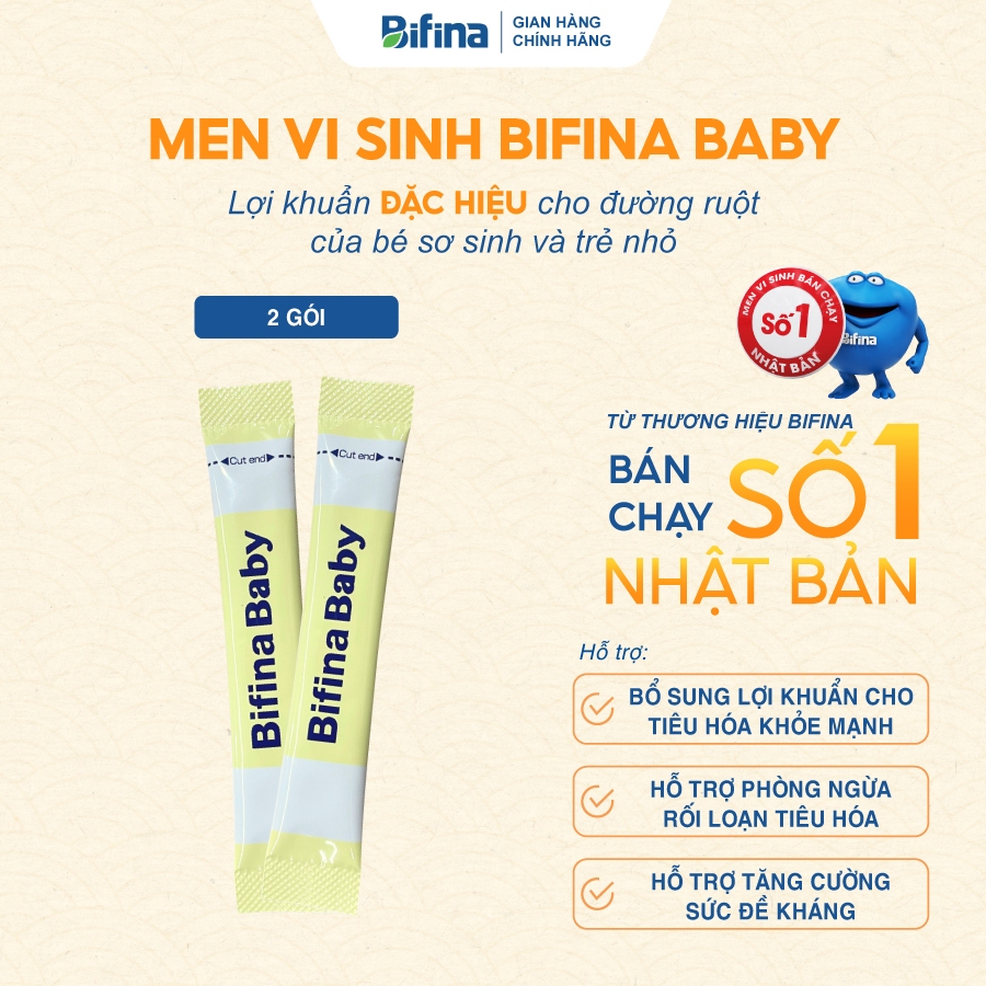 Men vi sinh cho bé Bifina Baby - Hỗ trợ giảm táo bón, cải thiện tiêu hoá - Lẻ 2 gói (không có hộp)