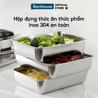 Hộp Đựng Thực Phẩm Thức Ăn Inox 304 Có Nắp Đậy Khay Đồ Ăn Bảo Quản Thực Phẩm An Toán Sức Khoẻ