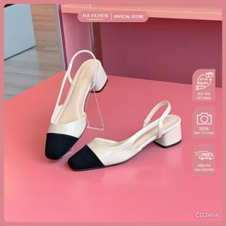 Giày cao gót Slingback HÀ HUYỀN da lì mũi captoe quai hậu chun gót vuông 5cm - CG2464