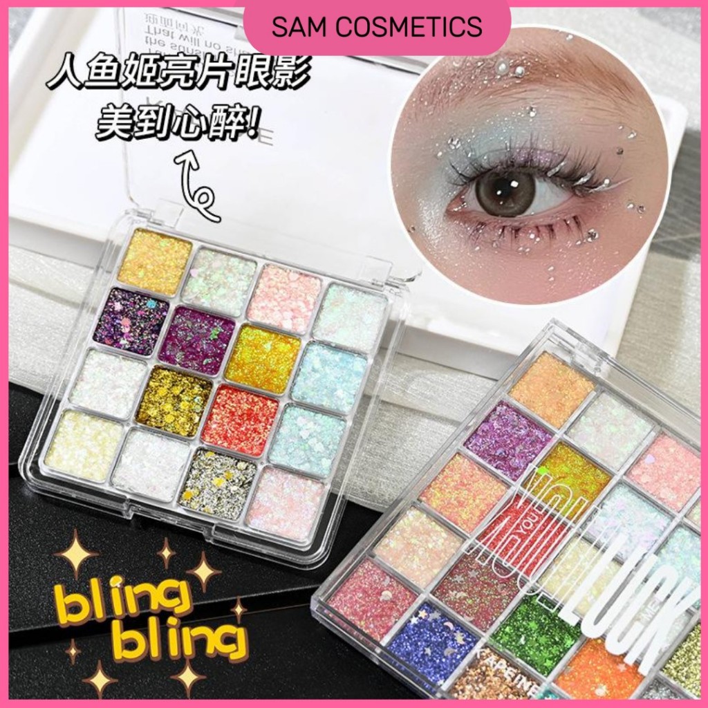 Bảng phấn mắt kim tuyến 16 màu KAPEINE dùng cho trang điểm biểu diễn lấp lánh.