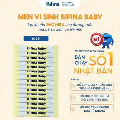 Men vi sinh Bifina Baby Nhật Bản –  Dành cho trẻ táo bón, tiêu hóa kém, miễn dịch yếu - Lẻ 10 - 15 gói - 1 hộp 30 gói