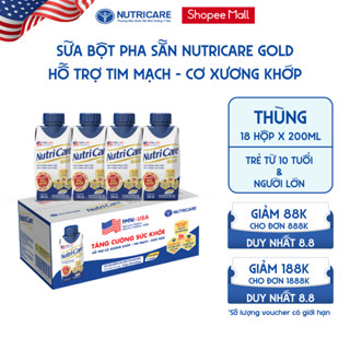 Thùng 18 Hộp Sữa Bột Pha Sẵn NUTRICARE GOLD 200ML Giúp Ngủ Ngon Hỗ Trợ Tim Mạch Cơ Xương Khớp Dễ Hấp Thụ Tiêu Hoá Tốt