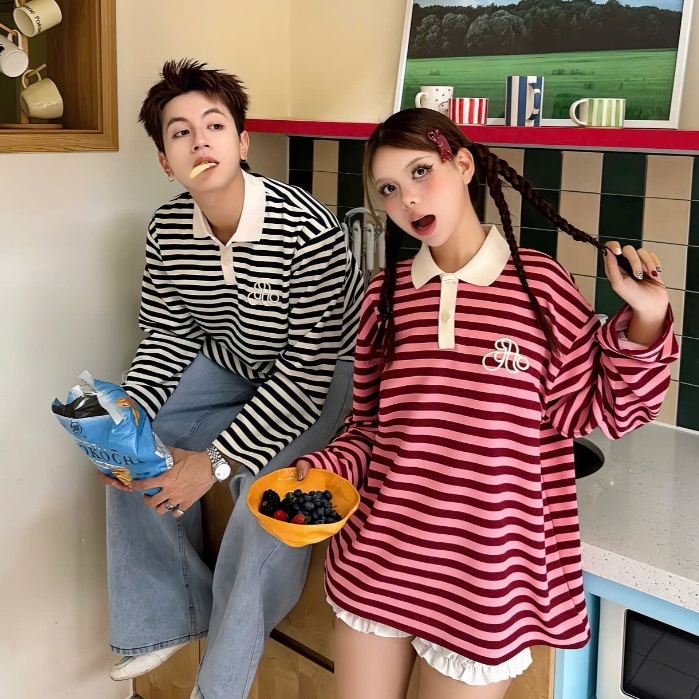   BST 2025  AB HOUSE - Áo Polo sọc tay dài STRIPED LONG SLEEVES thời trang nam nữ 