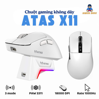 Chuột gaming không dây ATAS X11 - 3 mode - Mắt đọc PAW3311 -  Hỗ trợ App macro - Dock sạc - Màn hình TFT - DPI 18000