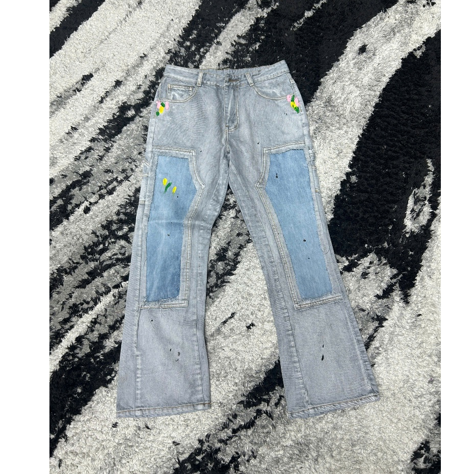 Quần Jeans wash xám sáng vẩy sơn Double Knee TR7 House