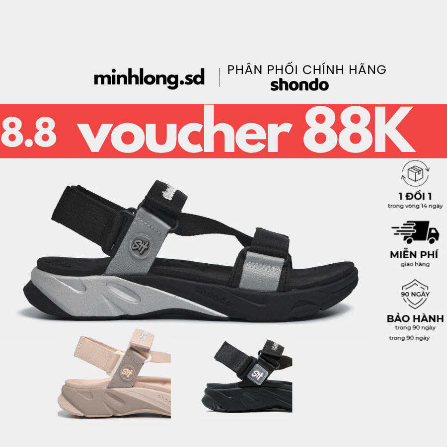 Giày Sandal Nam Nữ F8M0110 Êm Chân, Bền Màu Shondo