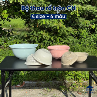  Bộ thau rổ hình tròn gồm 4 size và 4 màu pastel dùng rửa rau củ quả chất liệu nhựa PP nguyên sinh 