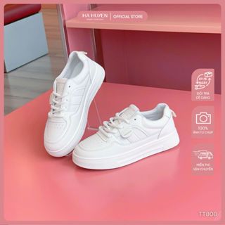 Giày thể thao Sneaker nữ HÀ HUYỀN da lì dây buộc mũi đục lỗ đế cao 3cm - TT808