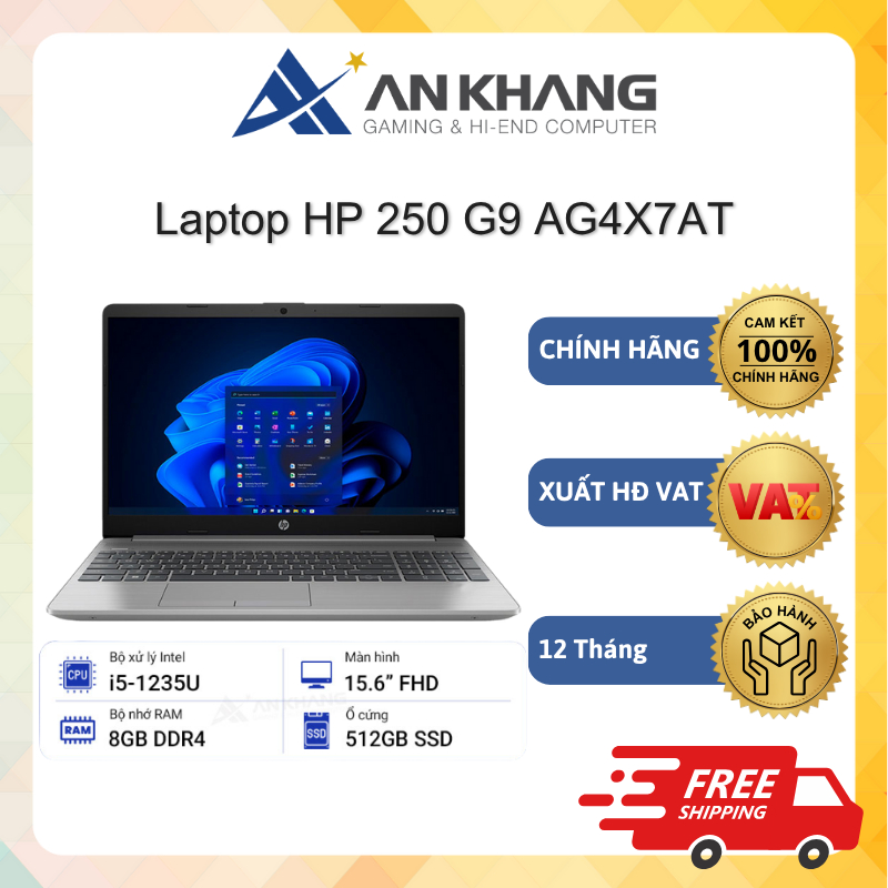 Laptop HP 250 G9 AG4X7AT (i5-1235U, 8GB RAM, 512G SSD, 15.6" FHD, Win 11, Bạc) Chính hãng Bảo hành 1