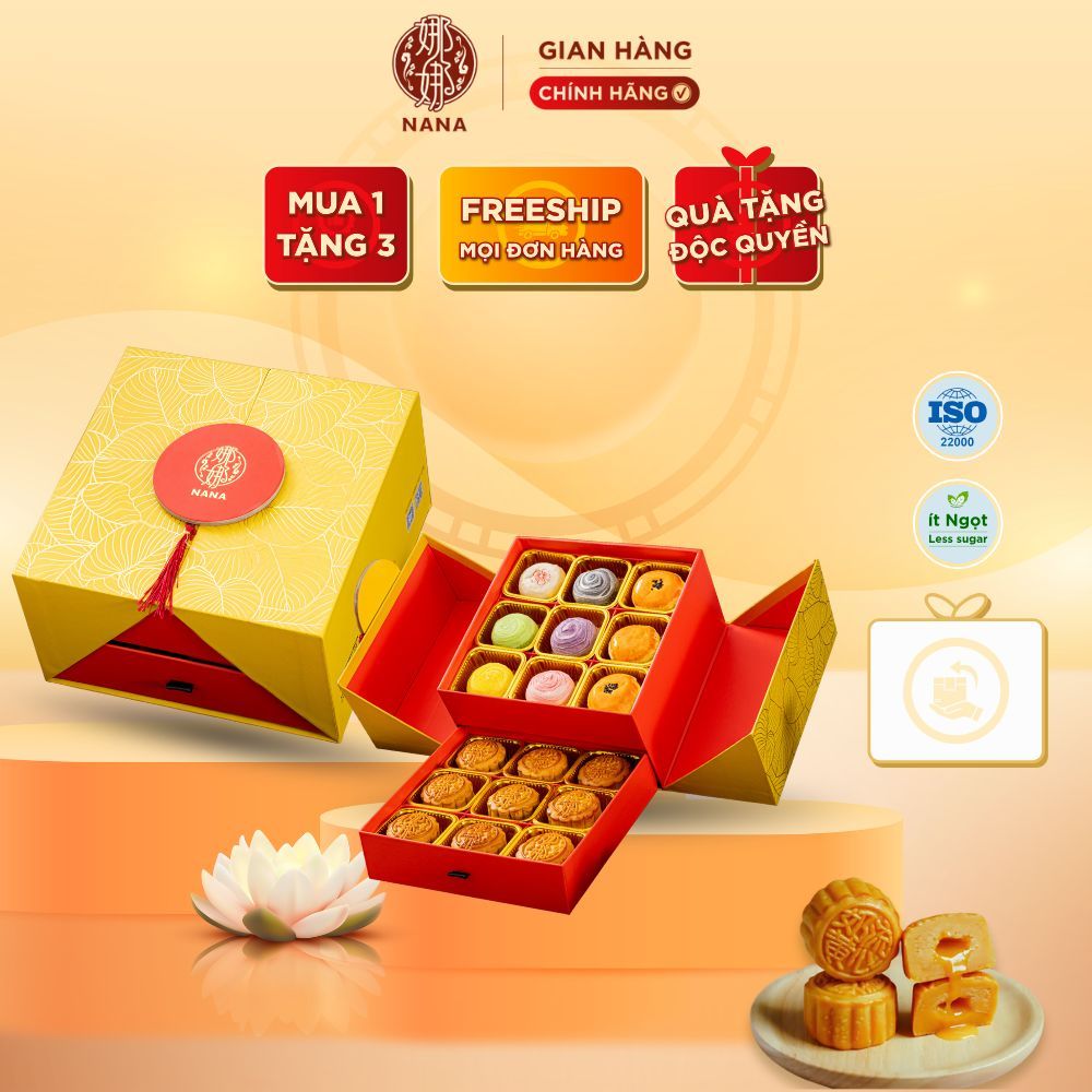 Set Hộp Bánh Trung Thu Hoa Khai Phú Quý Hộp 18 Bánh Mix Vị - Nana Hồng Phát